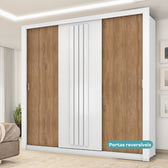 Guarda Roupa Casal 3 Portas Doha Carraro Ripado Branco - imagem 8