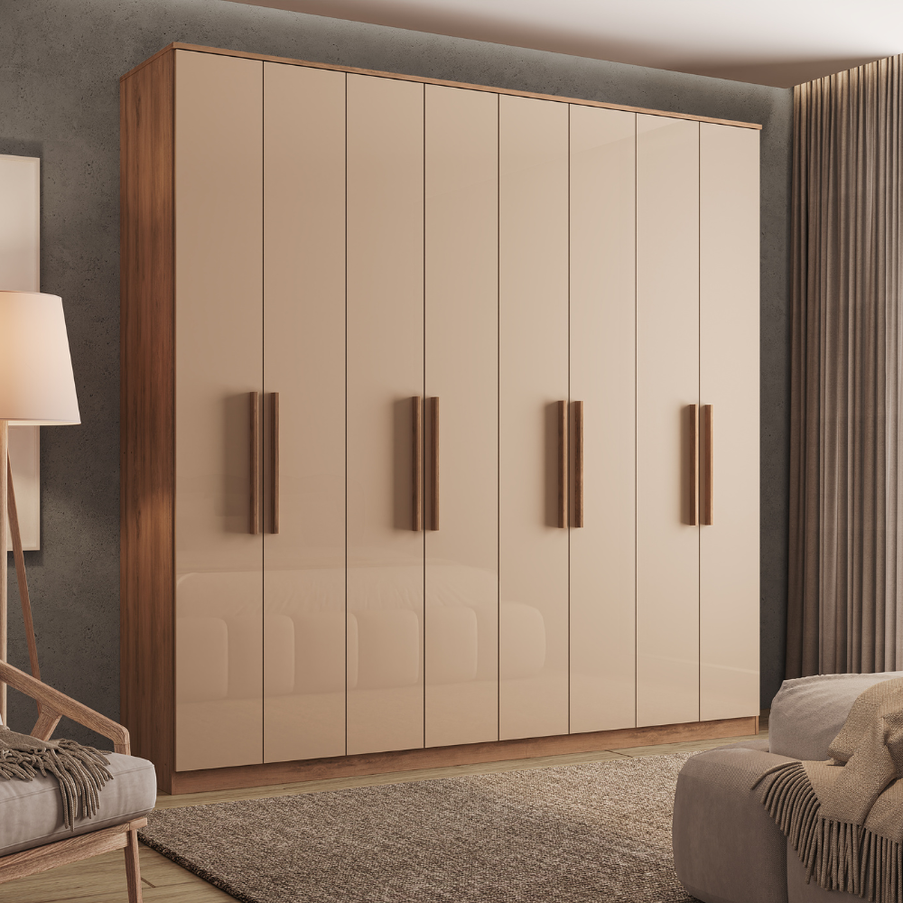 Guarda Roupa Casal com 8 portas e 4 gavetas Austin Carraro Freijó com Off White - imagem 12