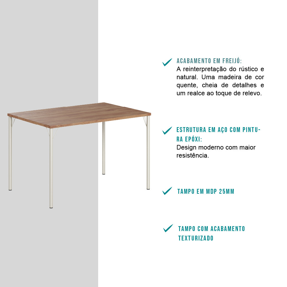Mesa de Jantar Retangular 1,2m 1586 Carraro Freijó/Prata - imagem 3