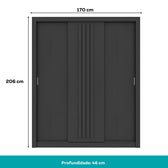 Guarda Roupa Casal 3 Portas Doha Carraro Ripado Preto Touch - imagem 3