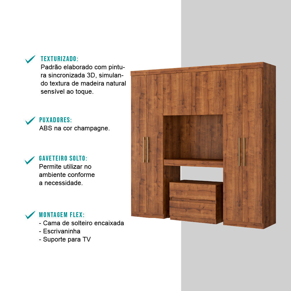 Guarda Roupa Casal 6 Portas 2 Gavetas Porto Native Carraro - imagem 3