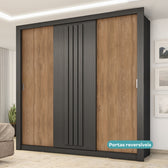 Guarda Roupa Casal 3 Portas Doha Carraro Ripado Preto Touch - imagem 8