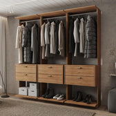 Guarda-Roupas Closet Modulado Alasca 180cm 3 Peças com 6 Gavetas e Cabideiros Freijó Carraro