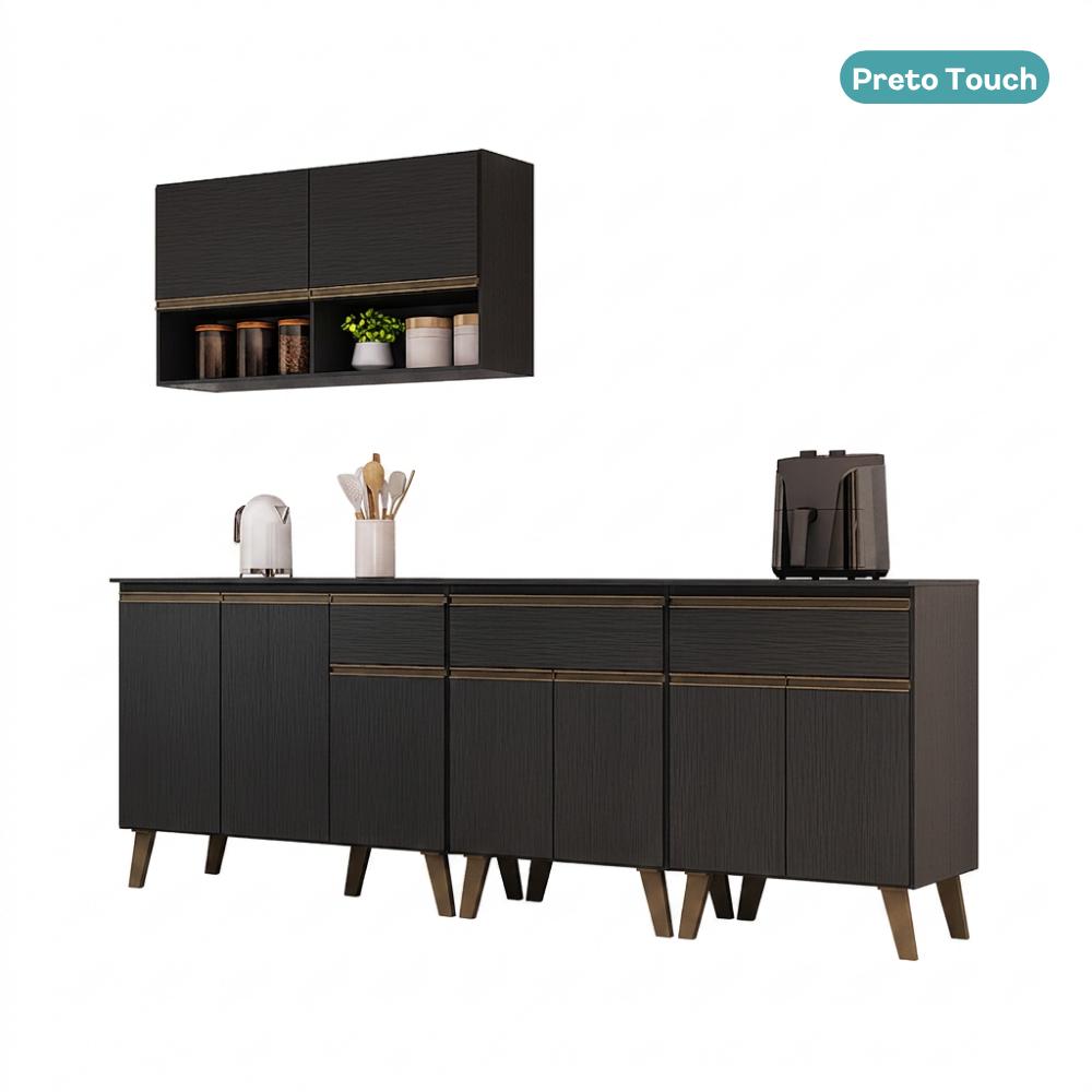 Armário de Cozinha Compacta Atlanta Stone Carraro Preto Touch