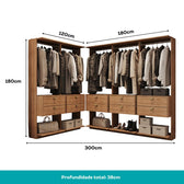 Guarda-Roupas Closet Modulado Alasca 300cm 5 Peças com 10 Gavetas e Cabideiros Freijó Carraro