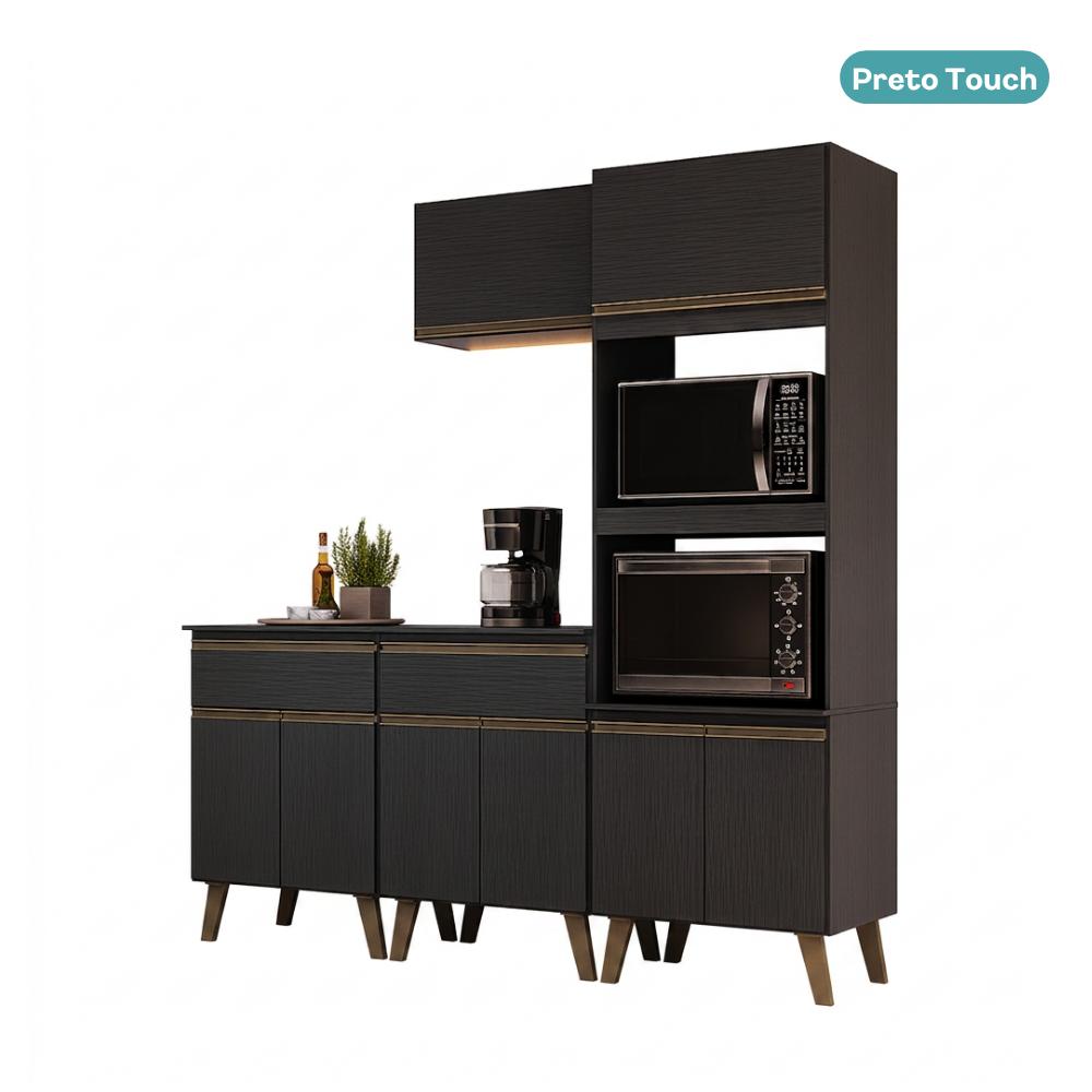 Armário de Cozinha Compacta Atlanta Onyx Carraro Preto Touch