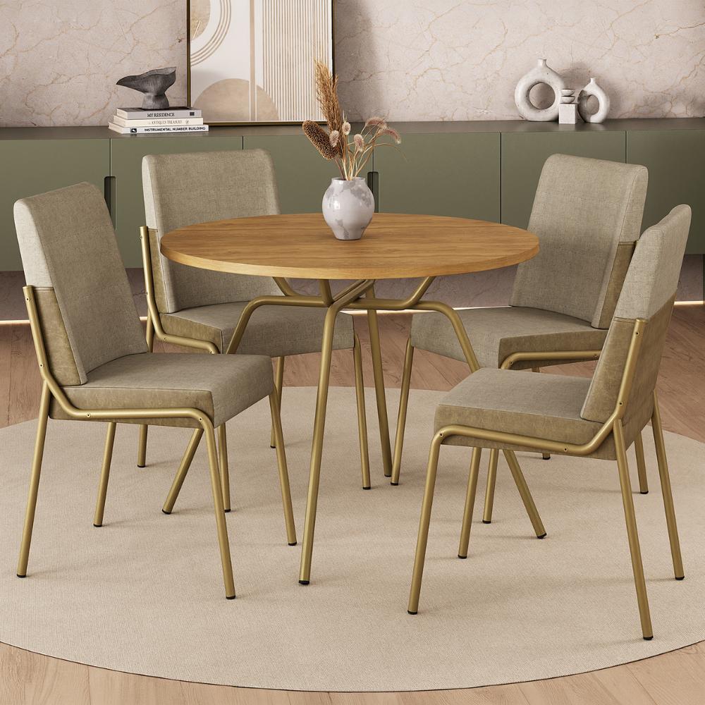 Conjunto Sala de Jantar 4 Cadeiras Verona Carraro Dourado