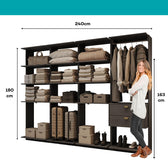 Guarda-Roupas Closet Modulado Alasca One 240cm 4 Peças com 2 Gavetas e Cabideiros Preto Touch Carraro