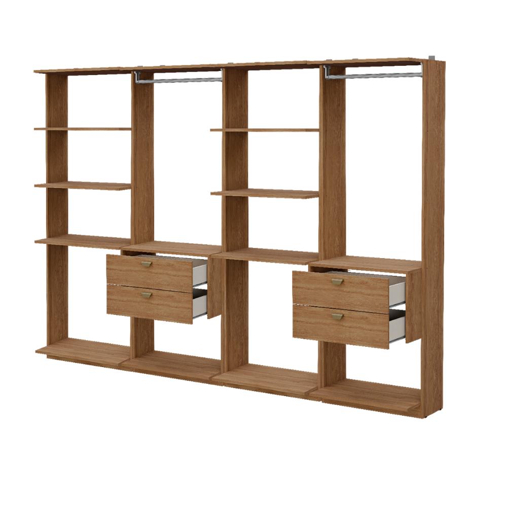 Guarda-Roupas Closet Modulado Alasca Duo 240cm 4 Peças com 4 Gavetas e Cabideiros Freijó Carraro