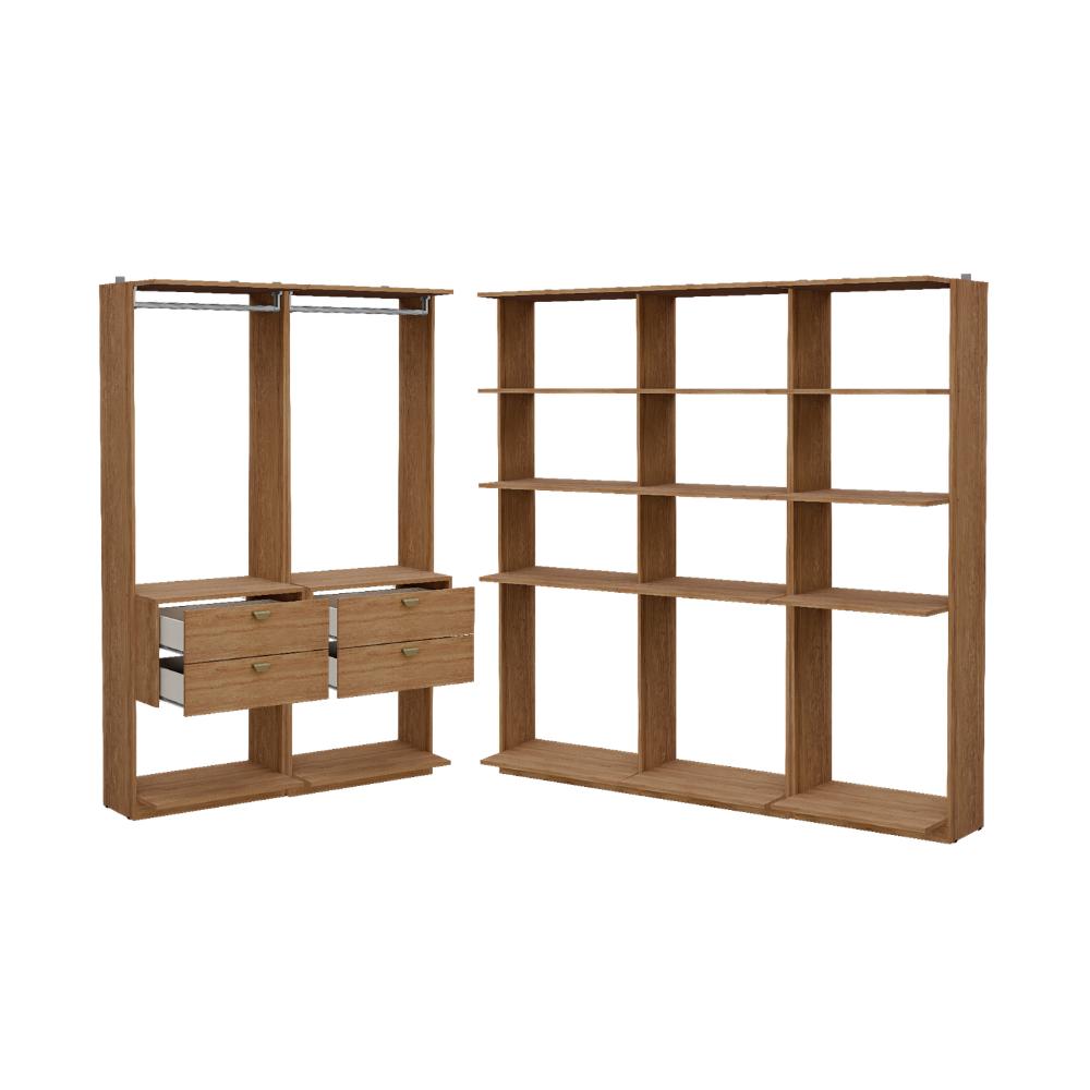 Guarda-Roupas Closet Modulado Alasca 300cm 5 Peças com 4 Gavetas e Cabideiros Freijó Carraro