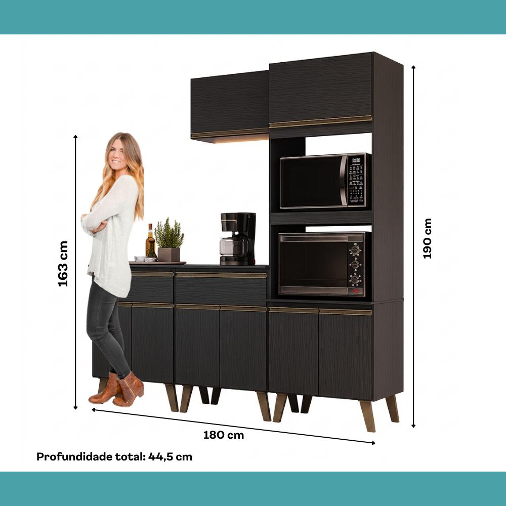 Armário de Cozinha Compacta Atlanta Onyx Carraro Preto Touch