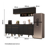 Armário de Cozinha Completa Atlanta Graphite Carraro Preto Touch