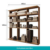 Guarda-Roupas Closet Modulado Alasca 180cm 3 Peças com 9 Prateleiras Freijó Carraro