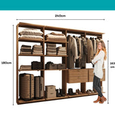 Guarda-Roupas Closet Modulado Alasca One 240cm 4 Peças com 4 Gavetas e Cabideiros Freijó Carraro