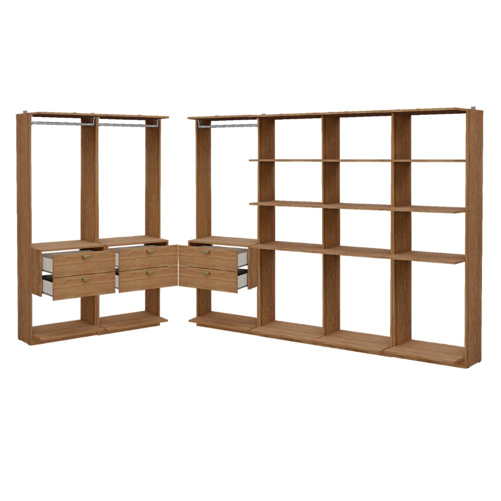 Guarda-Roupas Closet Modulado Alasca 360cm 6 Peças com 6 Gavetas e Cabideiros Freijó Carraro