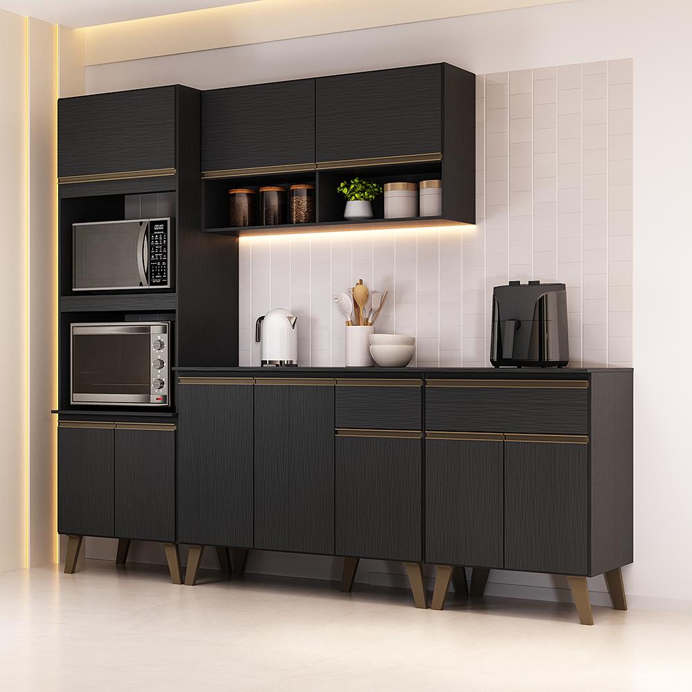 Armário de Cozinha Completa Atlanta Chrome Carraro Preto Touch