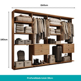 Guarda-Roupas Closet Modulado Alasca Duo 240cm 4 Peças com 4 Gavetas e Cabideiros Freijó Carraro