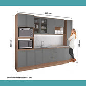 Armário de Cozinha Completa com Balcão Milla Ultra Pro Carraro Nogal com Cinza Titânio