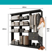 Guarda-Roupas Closet Modulado Alasca Duo 180cm 3 Peças com 2 Gavetas e Cabideiros Preto Touch Carraro
