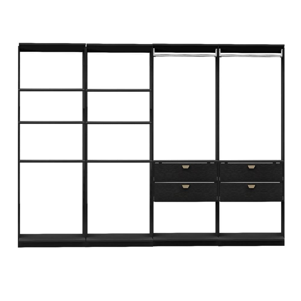 Guarda-Roupas Closet Modulado Alasca One 240cm 4 Peças com 4 Gavetas e Cabideiros Preto Touch Carraro