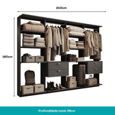 Guarda-Roupas Closet Modulado Alasca Duo 240cm 4 Peças com 4 Gavetas e Cabideiros Preto Touch Carraro