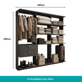 Guarda-Roupas Closet Modulado Alasca 180cm 3 Peças com 2 Gavetas e Cabideiros Preto Touch Carraro