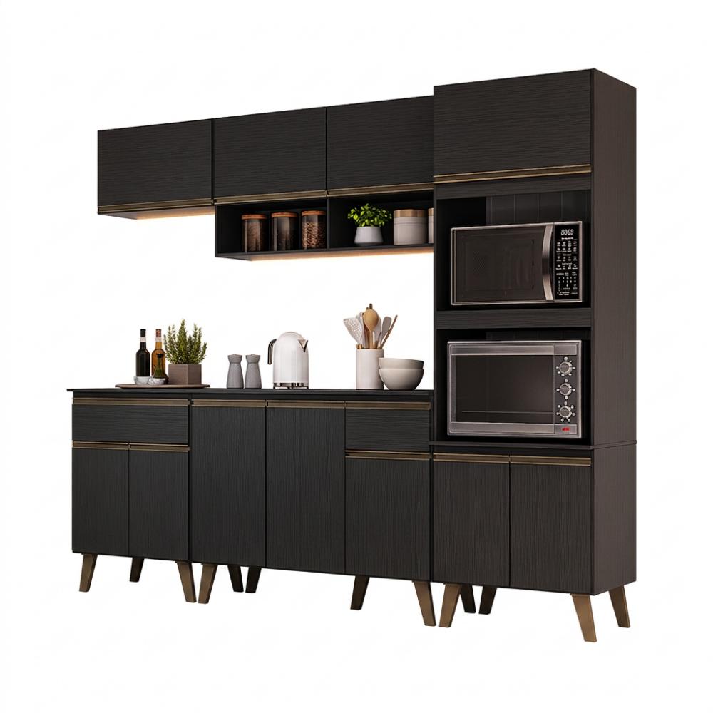 Armário de Cozinha Completa Atlanta Unique Carraro Preto Touch