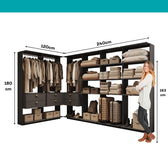 Guarda-Roupas Closet Modulado Alasca 360cm 6 Peças com 6 Gavetas e Cabideiros Preto Touch Carraro