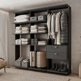 Guarda-Roupas Closet Modulado Alasca Duo 180cm 3 Peças com 2 Gavetas e Cabideiros Preto Touch Carraro