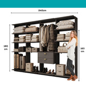 Guarda-Roupas Closet Modulado Alasca 240cm 4 Peças com 2 Gavetas e Cabideiros Preto Touch Carraro