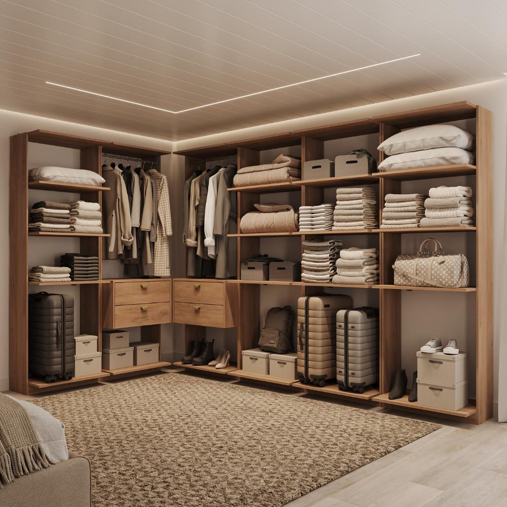 Guarda-Roupas Closet Modulado Alasca One 360cm 6 Peças com 4 Gavetas e Cabideiros Freijó Carraro