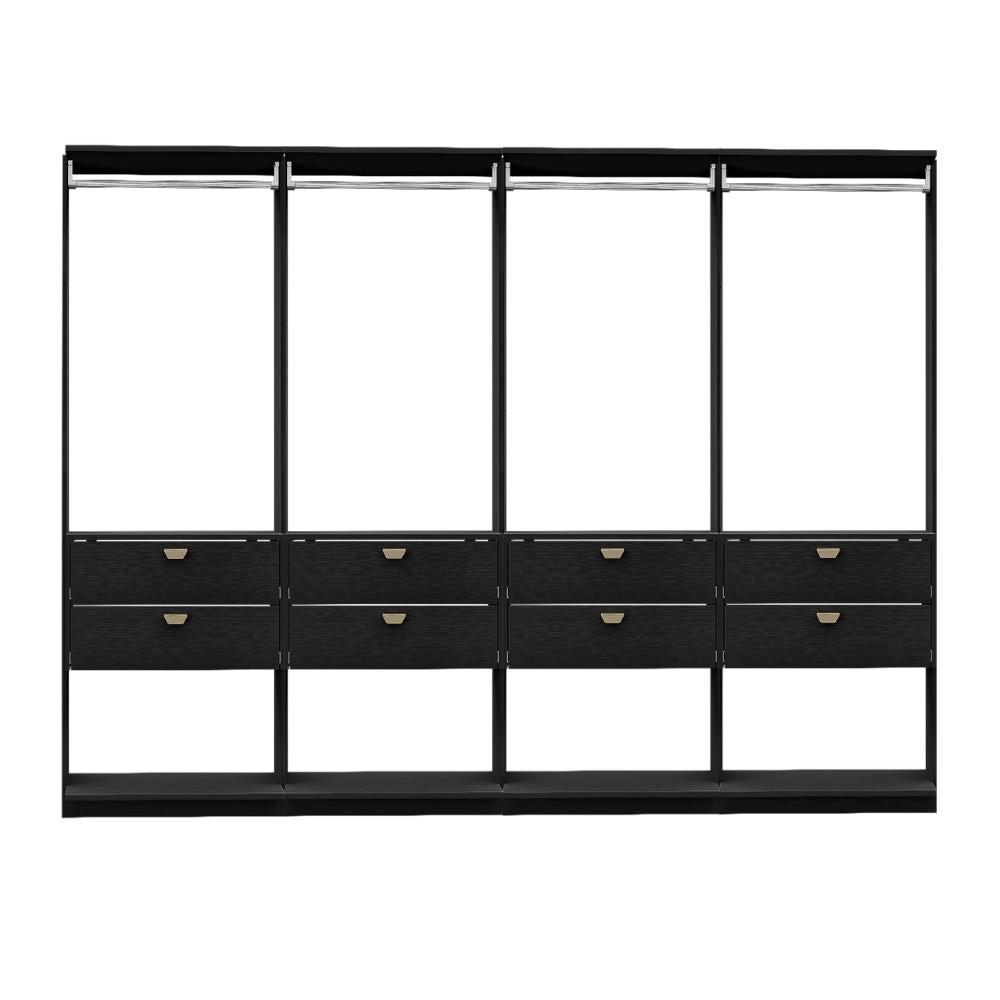 Guarda-Roupas Closet Modulado Alasca 240cm 4 Peças com 8 Gavetas e Cabideiros Preto Touch Carraro