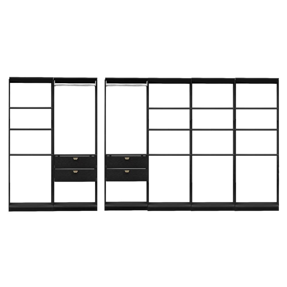 Guarda-Roupas Closet Modulado Alasca One 360cm 6 Peças com 4 Gavetas e Cabideiros Preto Touch Carraro