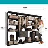 Guarda-Roupas Closet Modulado Alasca Duo 240cm 4 Peças com 4 Gavetas e Cabideiros Preto Touch Carraro