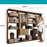 Guarda-Roupas Closet Modulado Alasca Duo 240cm 4 Peças com 4 Gavetas e Cabideiros Freijó Carraro
