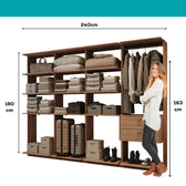 Guarda-Roupas Closet Modulado Alasca One 240cm 4 Peças com 2 Gavetas e Cabideiros Freijó Carraro