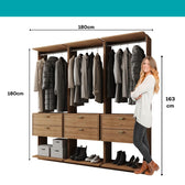 Guarda-Roupas Closet Modulado Alasca 180cm 3 Peças com 6 Gavetas e Cabideiros Freijó Carraro