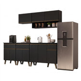 Armário de Cozinha Completa Atlanta Graphite Carraro Preto Touch