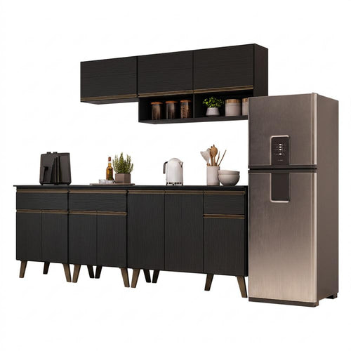 Armário de Cozinha Completa Atlanta Graphite Carraro Preto Touch