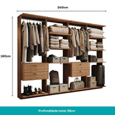 Guarda-Roupas Closet Modulado Alasca 240cm 4 Peças com 4 Gavetas e Cabideiros Freijó Carraro