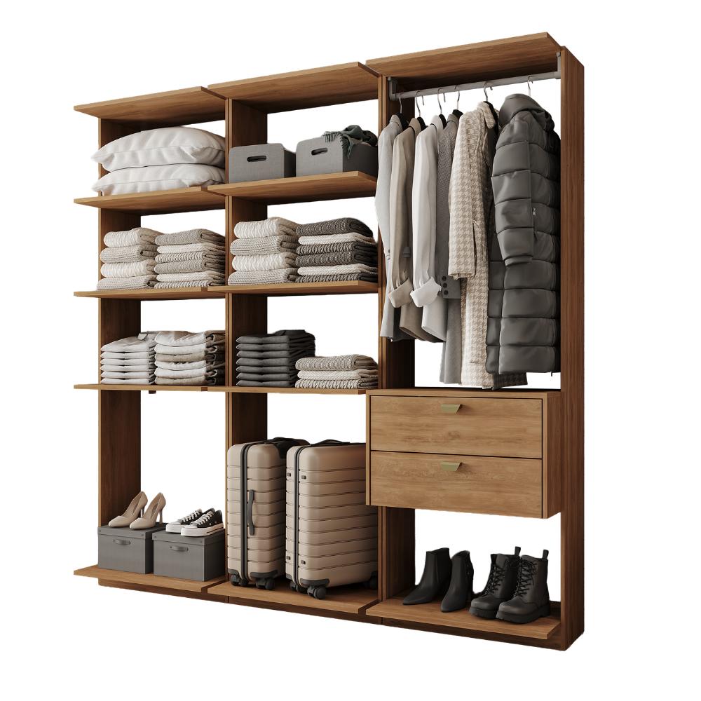 Guarda-Roupas Closet Modulado Alasca Duo 180cm 3 Peças com 2 Gavetas e Cabideiros Freijó Carraro