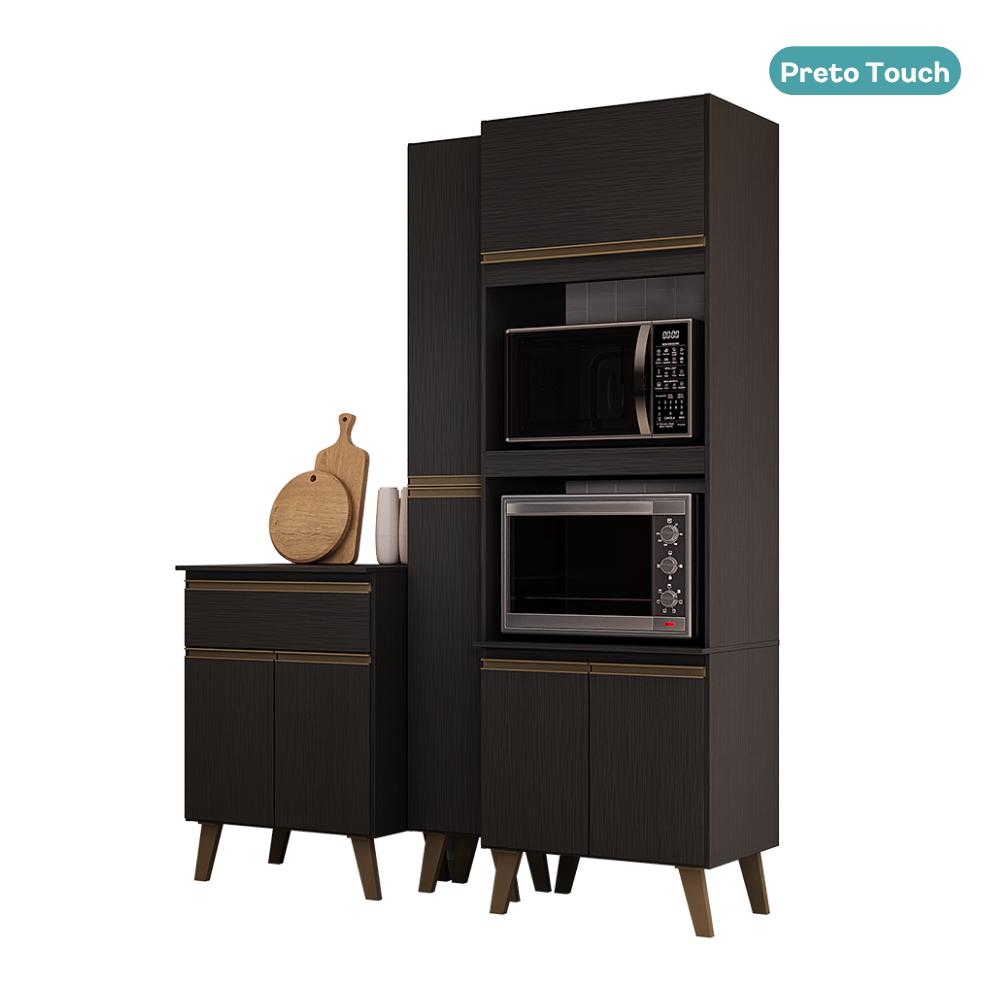 Armário de Cozinha Compacta Atlanta Brix Carraro Preto Touch