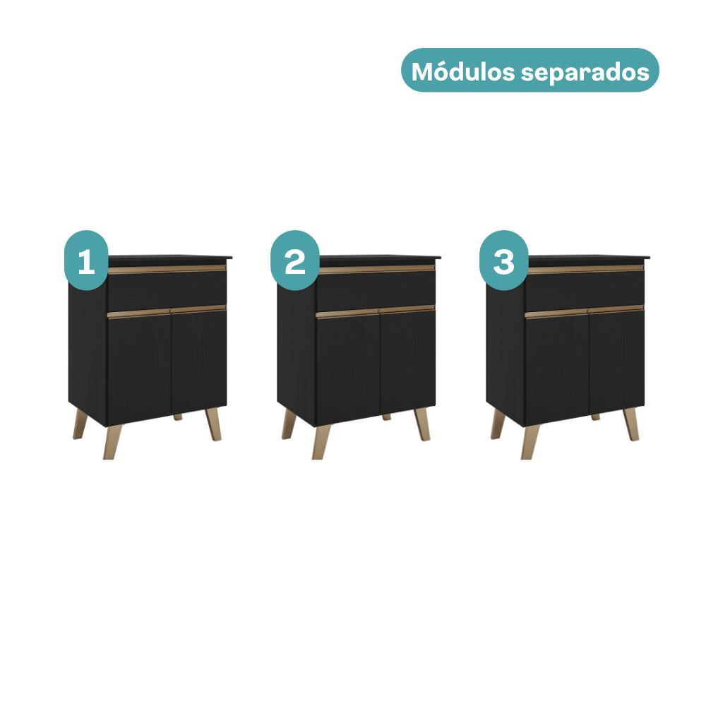 Armário de Cozinha Compacta Atlanta Slate Carraro Preto Touch