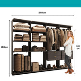 Guarda-Roupas Closet Modulado Alasca One 240cm 4 Peças com 4 Gavetas e Cabideiros Preto Touch Carraro
