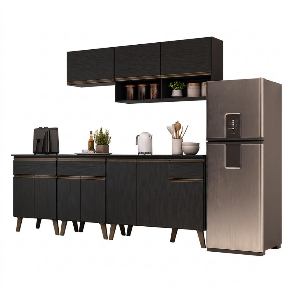 Armário de Cozinha Completa Atlanta Graphite Carraro Preto Touch