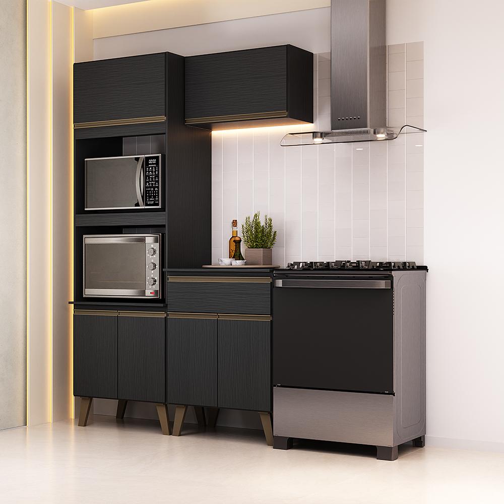 Armário de Cozinha Compacta Atlanta Vértice Carraro Preto Touch