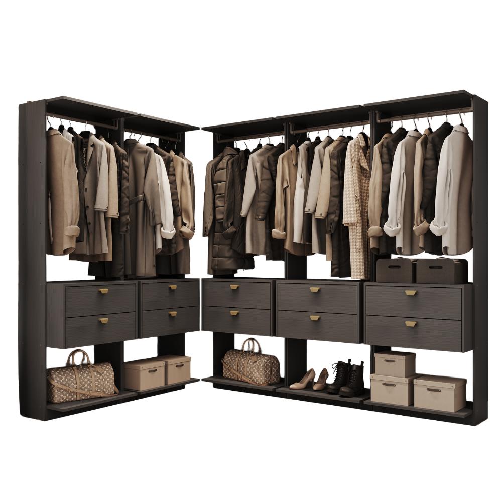 Guarda-Roupas Closet Modulado Alasca 300cm 5 Peças com 10 Gavetas e Cabideiros Preto Touch Carraro