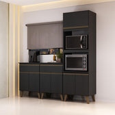 Armário de Cozinha Compacta Atlanta Concrete Carraro Preto Touch