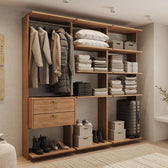 Guarda-Roupas Closet Modulado Alasca 180cm 3 Peças com 2 Gavetas e Cabideiros Freijó Carraro