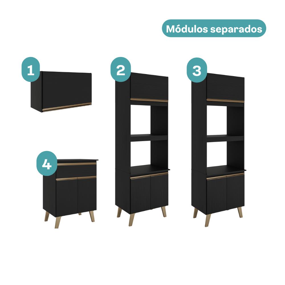 Armário de Cozinha Compacta Atlanta Craft Carraro Preto Touch